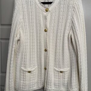 Express White Cardigan with Gold Buttons